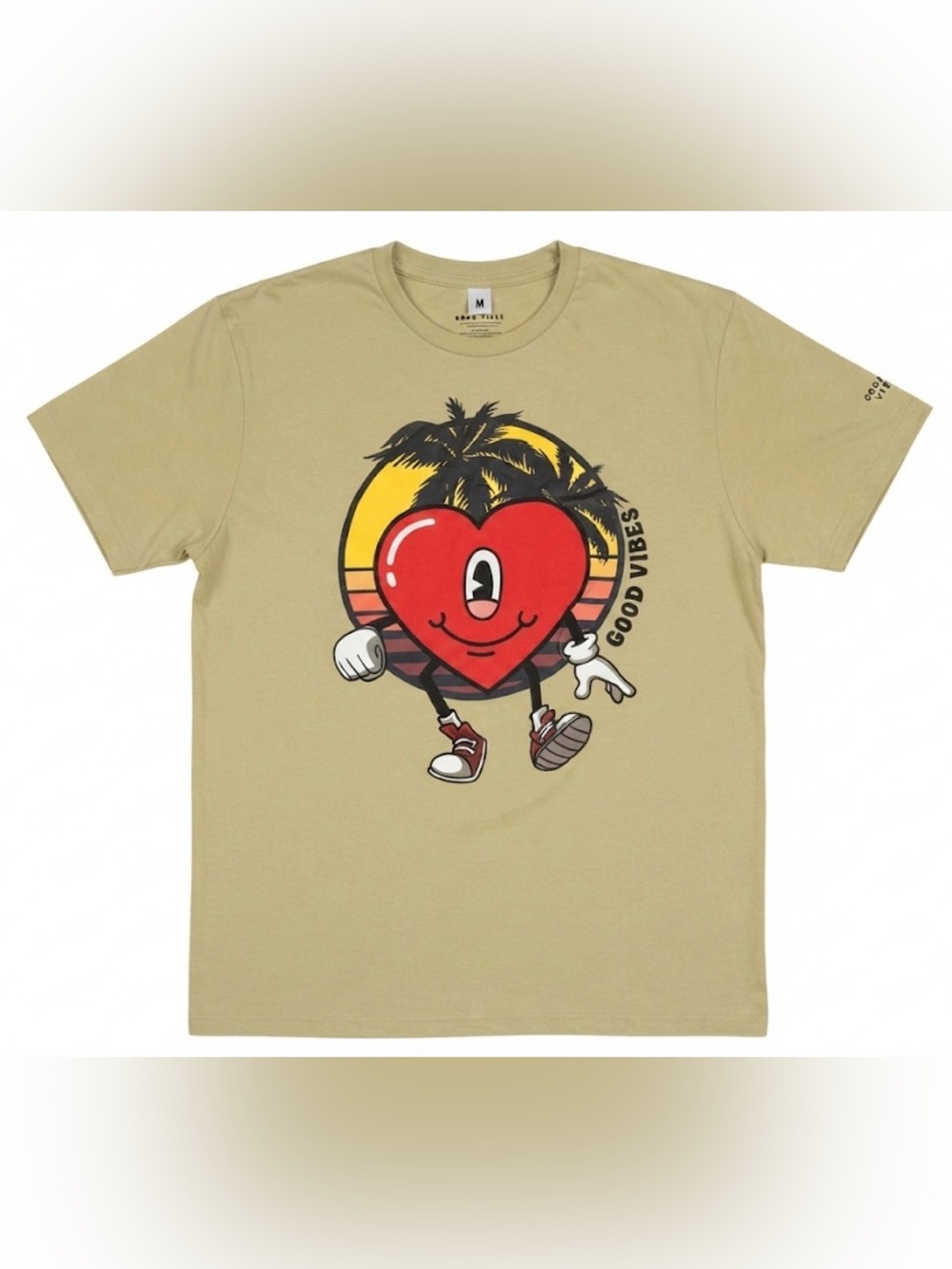 Men's Track23 Graphic T-Shirt Medium Good Vibes Heart Palm Tree Creative Lab